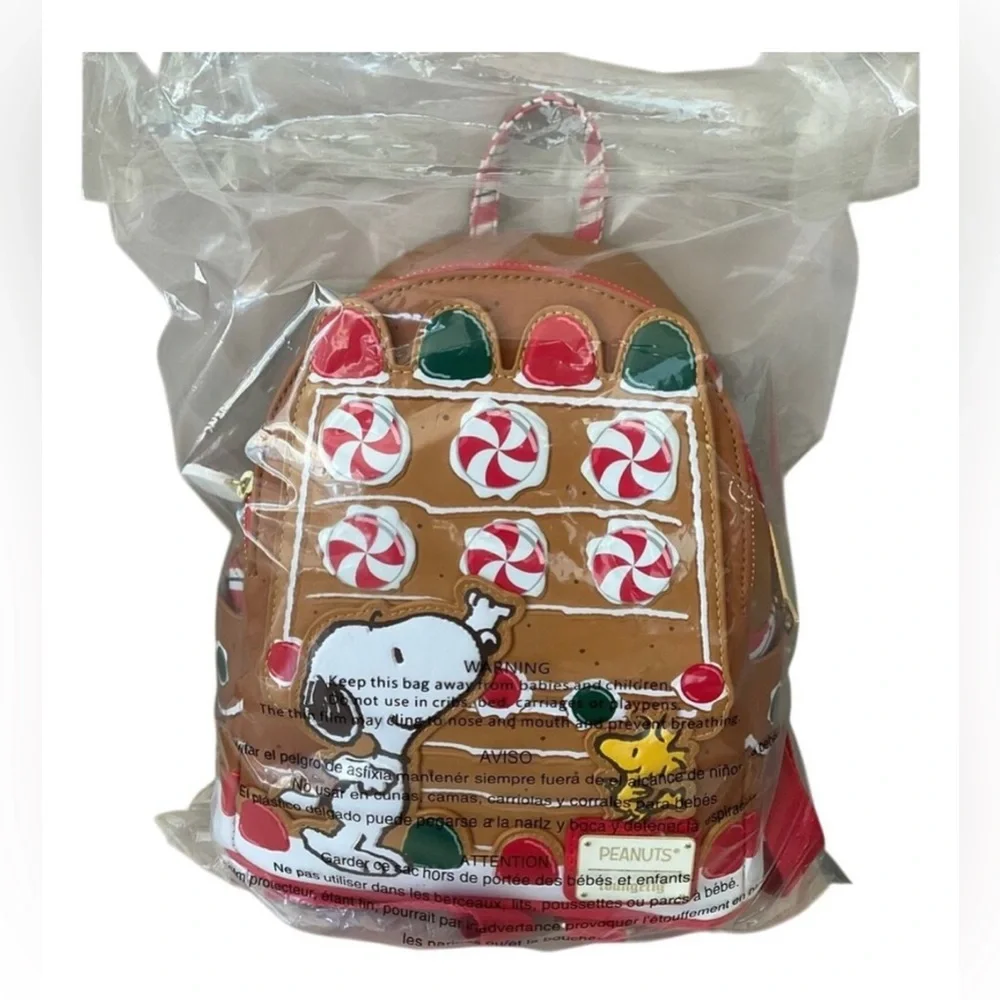 NWT Loungefly Peanuts Snoopy Gingerbread House Christmas Backpack